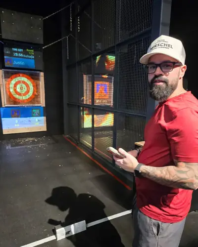 Justin at axe throwing